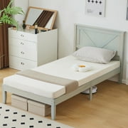 Zimtown Twin Bed Frame,Solid Pine Wood Queen Platform Bed, Gray