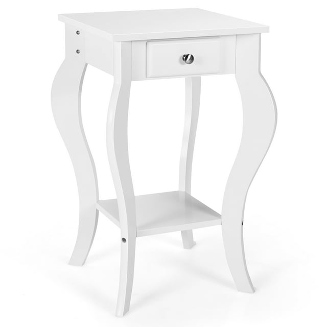 Costway End Side Table with Drawer Bottom Shelf Accent Nightstand Bedroom White