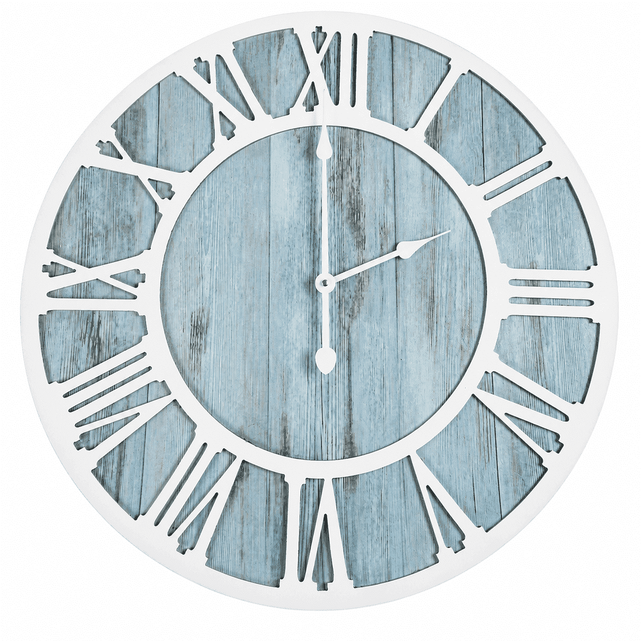 Mee 2ou 24Large Wall Clock,Silent Non‑Ticking,Battery Operated,Blue Rustic,Modern Wood Oversized for Bedroom,Living Room,Farmhouse Dector-Roman Numerals