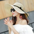 thumbnail image 5 of Yesbay Foldable Women Summer Wide Brim Floppy Straw Ribbon Bow Sun Hat Beach Bucket Cap, 5 of 8