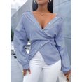 thumbnail image 5 of Summer Tops for Women Trendy Striped Button Front Long Sleeve Blouse Sky Blue S, 5 of 9