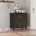 thumbnail image 6 of CBJCBJ 32" Rustic Accent Cabinet, 2 Gold Floral Doors, Vintage Sideboard with Shelves, Wood Entryway Cabinet for Living, Black, 6 of 8