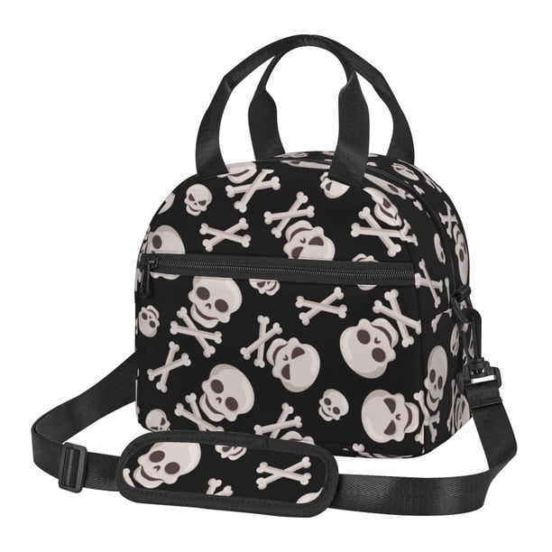 Fotbe black white Skull bone Bolsa de Almuerzo con Estampado, Lonchera Aislada, Contenedores de Comida Reutilizables Tipo Cooler a Prueba de Fugas