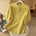 thumbnail image 3 of Guzom Fashion Womens Summer 1/2 Sleeve Round - Neck Blouse for Casual Comfort,Yellow,Size 4XL, 3 of 9