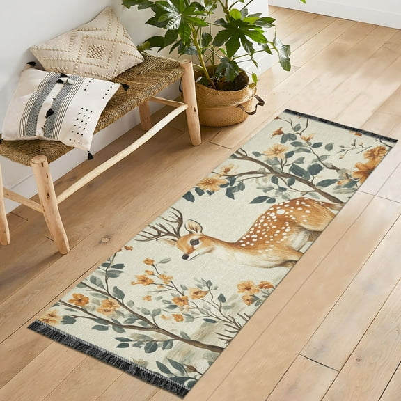 Yayeee Runner Rug for Bedroom 2'x6' Machine Washable Hallway Non Slip Mat, Deer Pattern