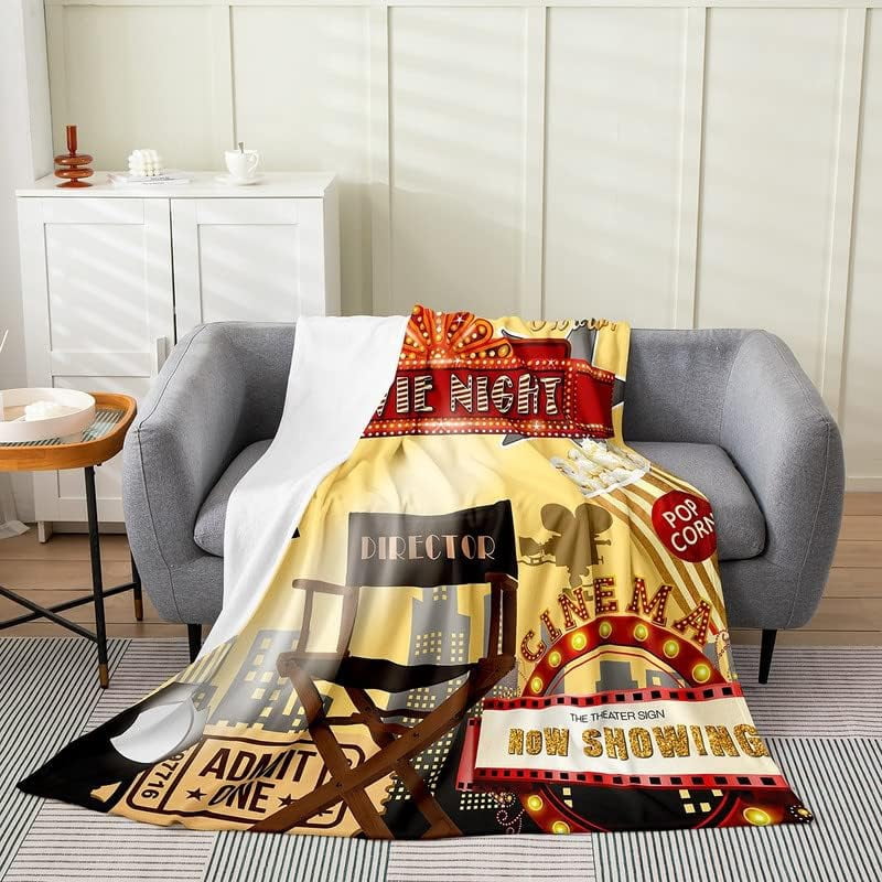 Movie Night Plush Throw Blanket, for Theater Cinema Poster Flannel