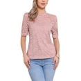 thumbnail image 1 of INSPIRAR CHIC Top de Encaje Floral para Mujeres con Cuello Mock, Manga Corta Abullonada, Blusa Elegante de Encaje, Talla L, Rosa Oscuro, 1 of 6