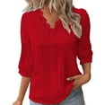 thumbnail image 2 of Summer Savings Clearance 2025 under 10$ DYTTDG Women's Lightweight Fashion Lace V-Neck 3/4 Sleeve T-Shirt Loose Blouses Pullover Casual Tops Red L, 2 of 4