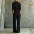thumbnail image 6 of Aimik Jumpsuits for Women Fashion 3/4 Sleeve Lapel Belted Wide Leg Jumpsuits Summer Fall Womens One Piece Overalls, 6 of 6