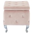 thumbnail image 3 of Contemporary Velvet & Metal Storage Ottoman in Blush Pink, 3 of 7