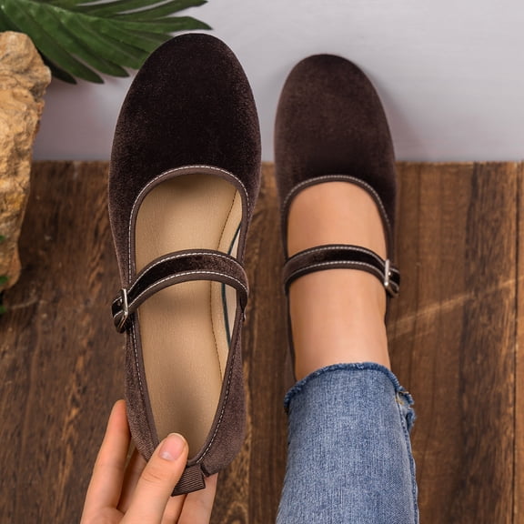 Ytobaz Mary Jane Shoes for women Buckle Strap Velvet Flats Round Toe Dress Shoes Office Work Wedding Travel Walking Daily Casual Footwear