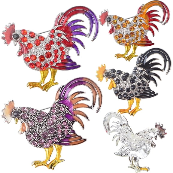 4pcs colorful Rooster Lapel Brooch Pins Chicken Cock Hen Farm Animal with Rhinestones Painted Badge Enamel Backpack Pins Clips for Clothes Sweater Bag Hat Decoration Gifts