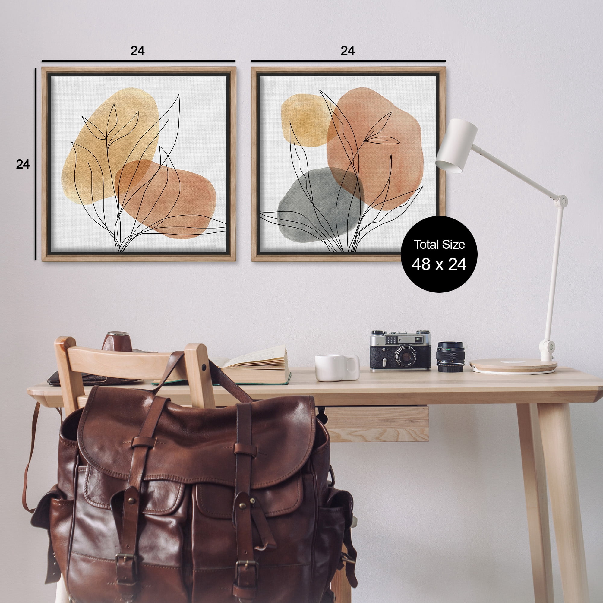 Stupell Industries Simple Neutral Southwestern Botanicals Abstract Painting Brown Floater Framed Canvas Art Print Wall Art, 25 x 25, Set of 2