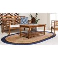 thumbnail image 1 of Hut Natural Fiber Braided Oval Vintage Area Rug - Handmade Jute Sisal Rug (8x10 feet, Brown + Blue Border), 1 of 2