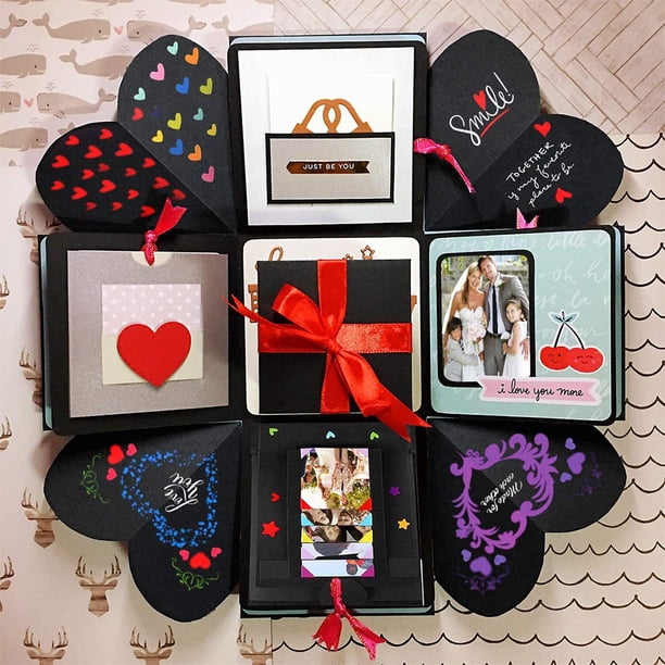 Red Hexagon Explosion Box Photo Album – DIY Scrapbook Gift For Valentine's, Wedding, Birthday – Surprise Multi-Layer Memory Box