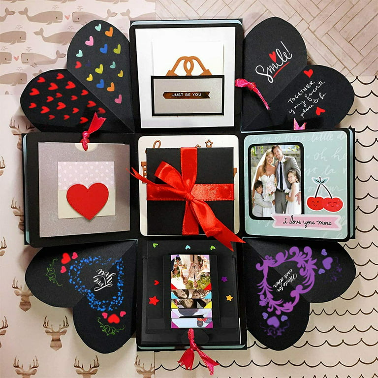 Creative Black Explosion Box,DIY Photo Album Surprise Box,Love Memory  Scrapbooking Gift Box for Birthday Christmas Anniversary Wedding Valentine  Gifts