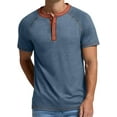 thumbnail image 4 of JWD Classic henley style Three button henley closure, Mens Henley Short Sleeve T-Shirt Cotton Casual Shirt Mens ShirtsSummer Daily T-Shirts Blue XL, 4 of 7