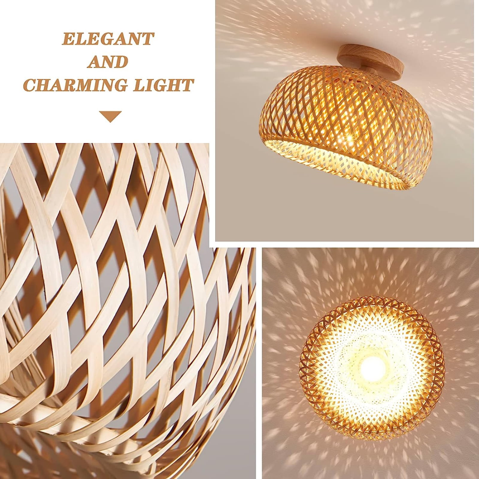 IC INSTANT COACH Rattan Semi Flush Mount Ceiling Light, Mini Bamboo Ceiling Light Fixture, Handmade Boho Rattan Light Chandelier, Farmhouse Light Fixtures for Bedroom Kids Room Hallway Corridor Passwa
