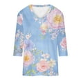 thumbnail image 3 of Felirenzacia Floral Women’s Blouse, White V-Neck, Three-Quarter Sleeve Top with Purple, Yellow and Beige Flowers, 3 of 5