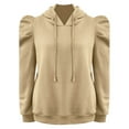 thumbnail image 5 of Wangmeiwg Women's Sweatshirts Women Casual Puff Sleeve Drawstring Hooded Pullover Sweatshirt Loose Fit Solid Long Sleeve Shirt Fall Fashion Comfort Wear Beige S, 5 of 6