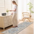 thumbnail image 4 of Toyoso 2x8 Traditional Heritage Area Rug, Long Runner Silicone Floor Mat, Machine Washable Vintage Hallway Rug with Non Slip Backing, 0.25 inch Low Pile Stain Resistant Carpet, Light Blue, 4 of 9