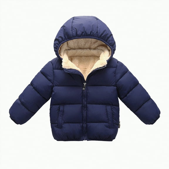 Hessimy Kids Boys Girls Hooded Down Jacket Winter Warm Fleece Coat Windproof Zipper Puffer Outerwear winter coat Jacket Thick Warm windproof solid colour (Navy,3-4 Years)