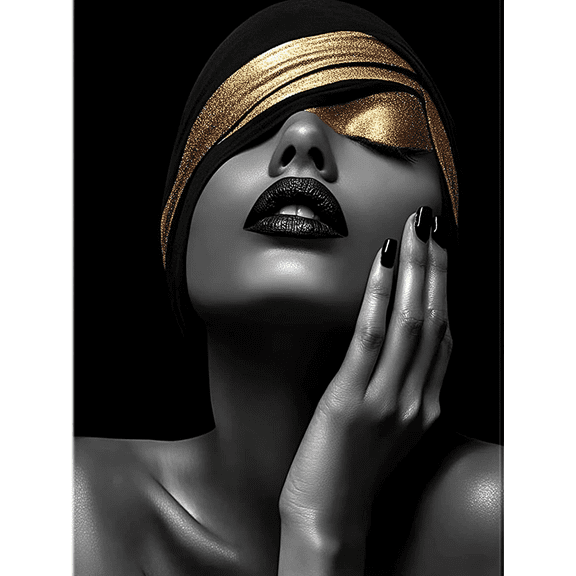 Black and Gold Woman Face Canvas Print Wall Art,Suitable for Living Room,Bedroom,Bathroom,Office,and Hotel Decoration.