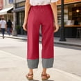 thumbnail image 5 of Miluxas Women's Gingham Trim Wide Leg Pants Elastic High Waist Loose Fit Casual Cropped Pants with Pockets Summer Work Casual Trousers Red, 5 of 7