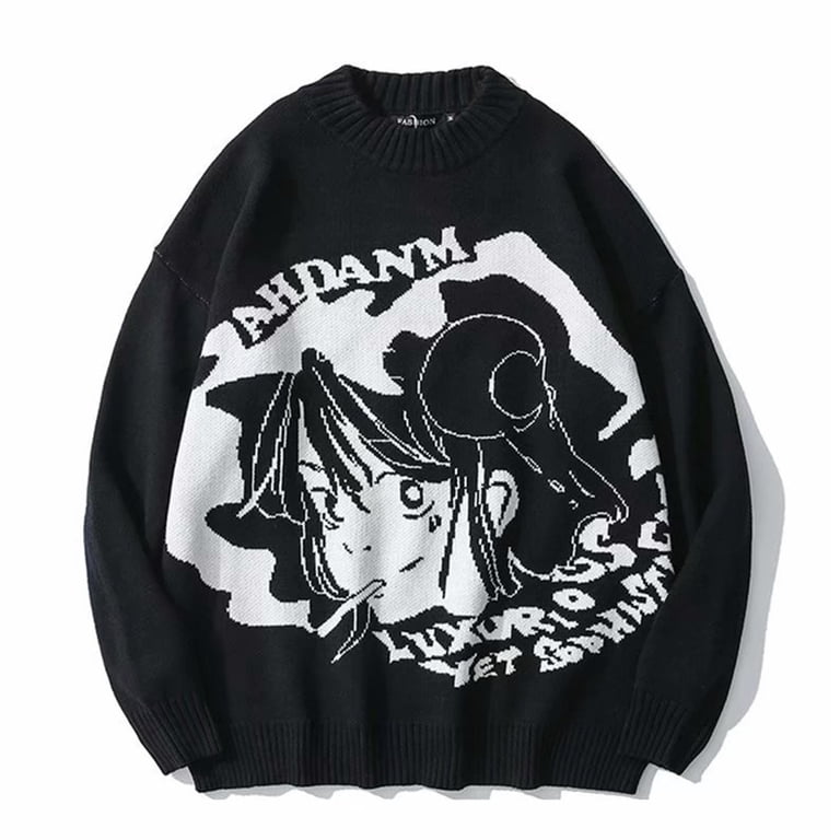 BOOYOU Men Women Couple Long Sleeve Sweater Harajuku Japanese Anime  Aesthetic Pullover Tops Hip Hop O-Neck Oversized Loose Gothic Knitwear  Jumper - Walmart.com