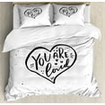 thumbnail image 1 of Romantic King Size Duvet Cover Set, You Are Loved Hand Drawn Style Phrase in a Heart Shape with Stars and Little Dots, Decorative 3 Piece Bedding Set with 2 Pillow Shams, Black White, by Ambesonne, 1 of 3