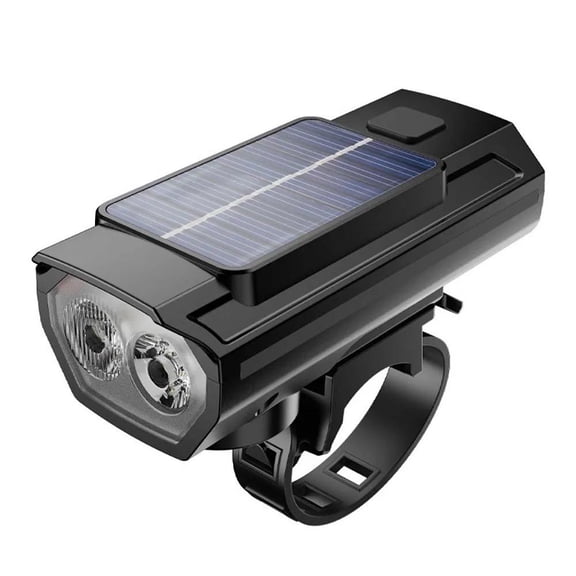 Bike Front Light USB Rechargeable Solar Bicycle Lamp with Horn Waterproof Headlight for Cycling