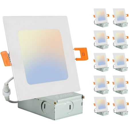 

HUIXIAN 10 Pack 4 Inch Square led recessed Lighting with J-Box 3CCT 3000K4000K6000K Selectable 750Lm 9W dimmable Canless Recessed Lighting Square Downlight Ultra-Thin led Recessed Light fixtures