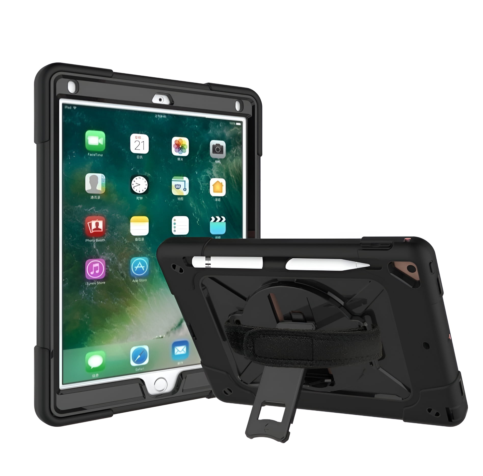 iPad 9th 8th 7th Generation Cases with Screen Protector, iPad 10.2" 2021/2020/2019 Case, Allytech Heavy Duty Shockproof Protective Covers with 360 Rotate Stand /Hand Strap/ Should Belt /Pencil Holder