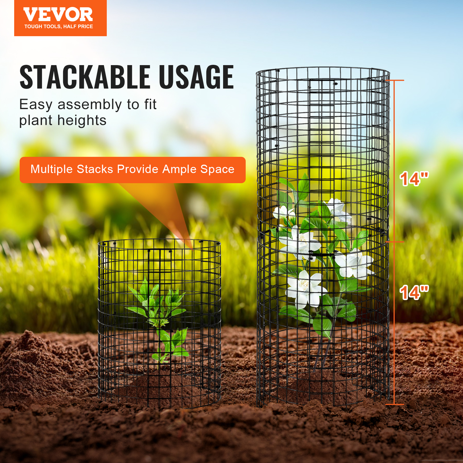 VEVOR 6 pack Plant Protector from Animals, 12.6'' Dia. x 14'' H Chicken Wire Plant Protector, Plant Cages for Outdoor Plants, Flowers & Vegetables, Keeps Bunny Chicken Squirrels Out, 18pcs Metal Mesh