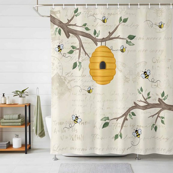 Shower Curtain Spring Leaf Branch Shower Curtains for Bathroom Decor, Waterproof Polyester Shower Curtain Set with Hooks, Extra Long 72" x 96" Leaves Retro