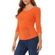 thumbnail image 4 of Blusa de mujer con fruncidos Inspire Chic, decoración de botones, cuello en V, manga 3/4, top de punto sólido, 3XL, naranja, 4 of 6