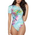 thumbnail image 1 of Saiise Combinaison à Manches Courtes pour Femmes Motif Floral Libellule Col Rond Pyjama Justaucorps Extensible avec Fermeture à Pression-Petit, 1 of 7