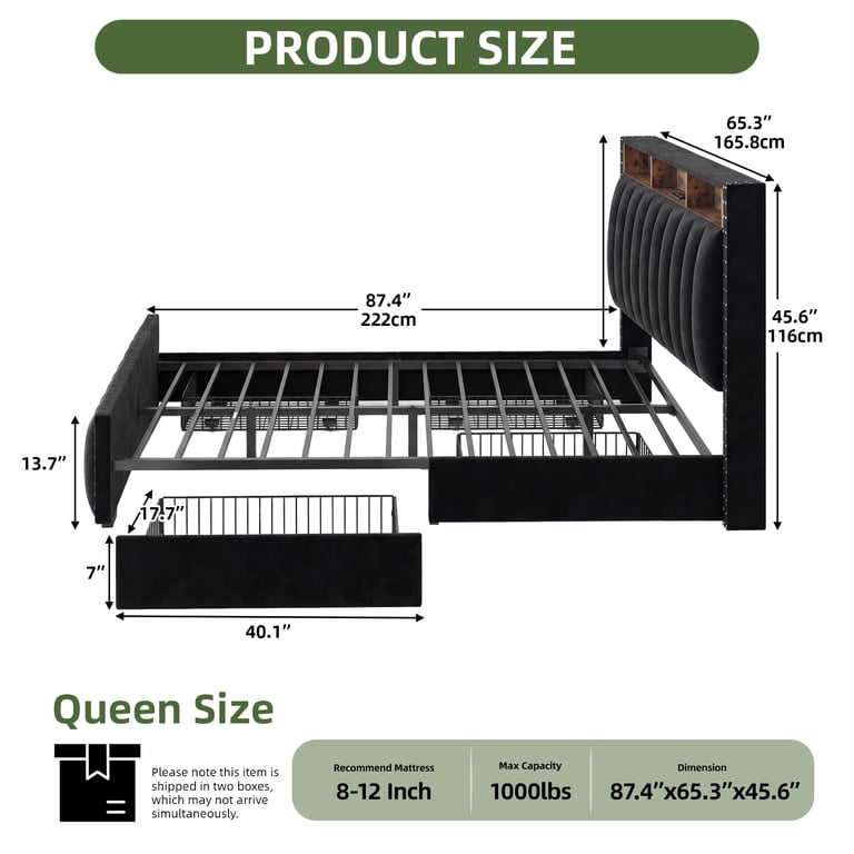 Uforic Queen Bed Frame with LED Lights and Storage Drawers photo 2