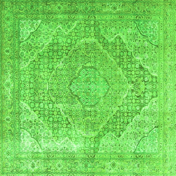 Ahgly Company Indoor Square Medallion Green Traditional Area Rugs, 6' Square