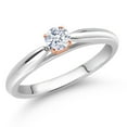 thumbnail image 2 of Gem Stone King 925 Silver and 10K Rose Gold White Zirconia Solitaire Engagement Ring for Women (0.17 Cttw, Gemstone, Round 3.5MM, Size 5), 2 of 4