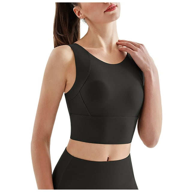 Sujetador deportivo de cuello alto para mujer - Largo, impacto medio, sin aros, acolchado, camiseta corta para yoga/gimnasio - Tallas S-XL