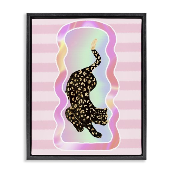 Stupell Industries Leopard & Pink Stripes Animals & Insects Painting Black Floater Framed Canvas Art Print Wall Art, 17 x 21