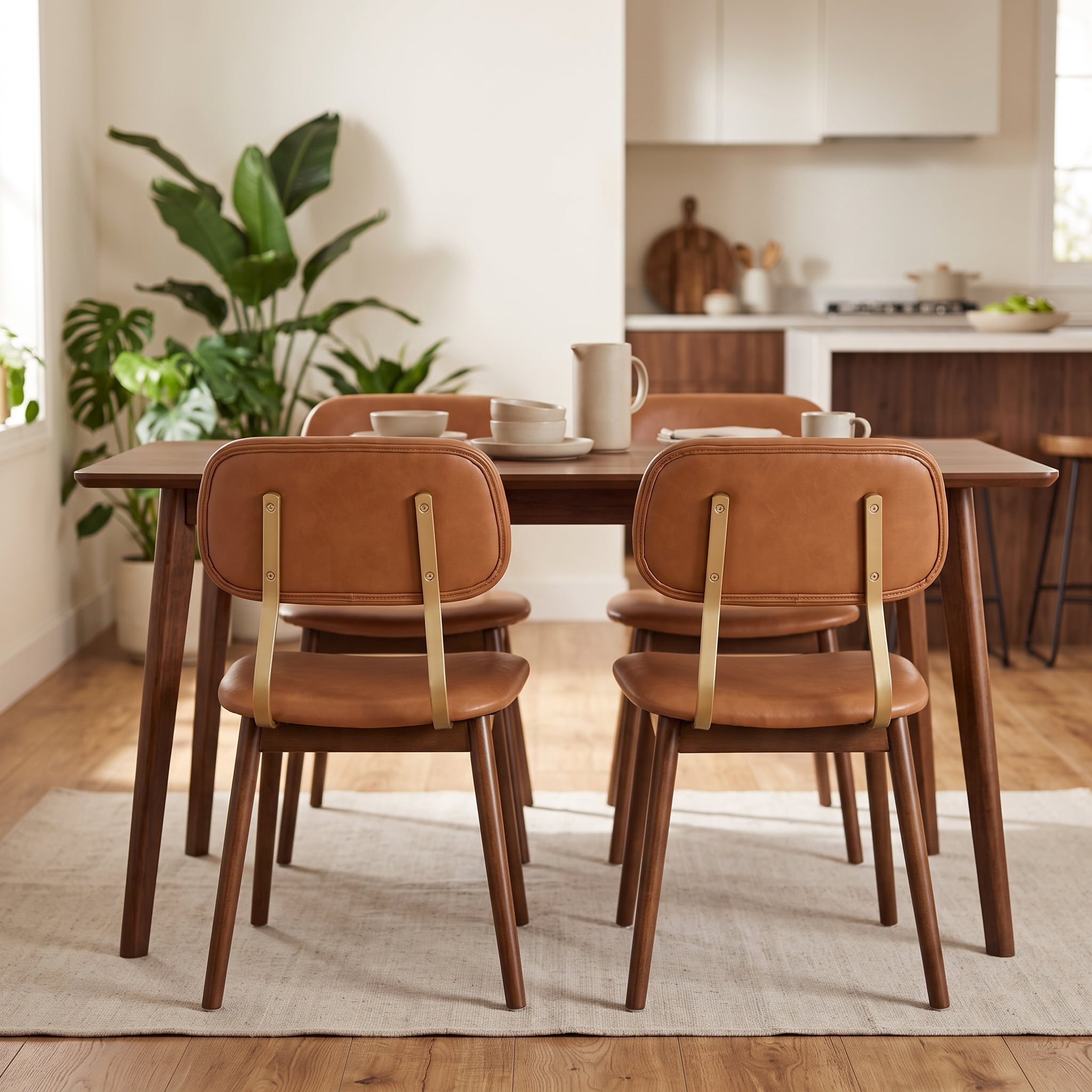 Wooden Dining Chairs Set of 2, Modern Vinyl Upholstered Dining Room Chair Kitchen Chairs, Farmhouse Dinner Chair for Kitchen Dining Room