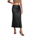 thumbnail image 2 of ClodeEU Women's High Waisted Satin A Line Skirt with Pleated, Elegant Solid Color Midi Skirt Black,Womens Plus M, 2 of 8
