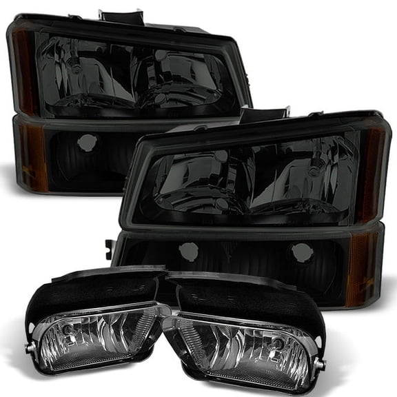 AKKON - For 2003-2006 Chevy Silverado 1500/2500/3500 Black Smoked Headlights Bumper Smoked Fog Lamps Combo