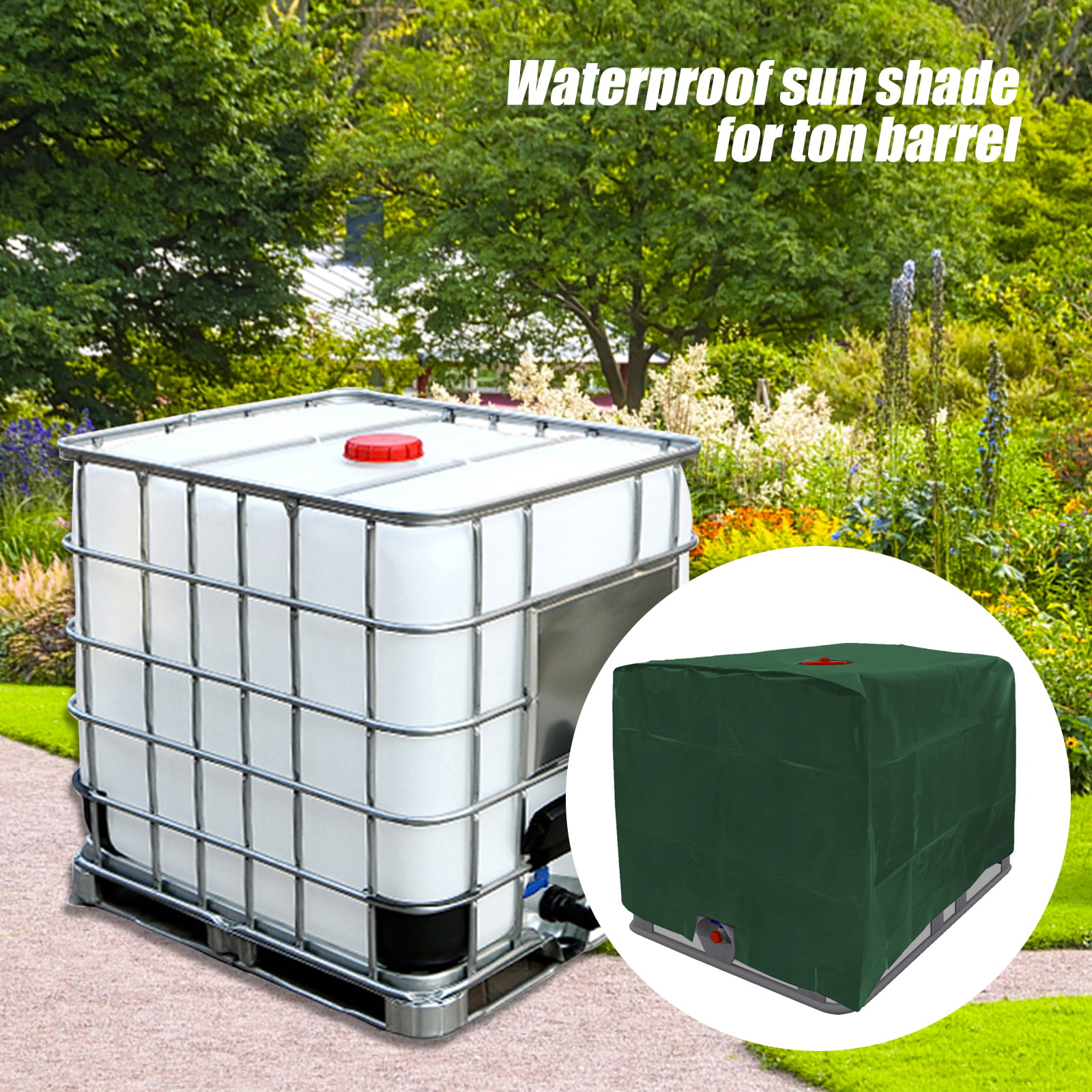 Garden Outdoor Cover for Rain Water Tank,Ton Barrel Cover 210D Fabric Waterproof Sun Protective IBC Tank Cover Rain Water Storage