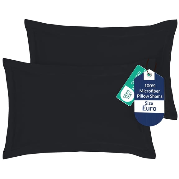 Royale Linens Pillow Shams 2 Pack Euro Size 26x26 Inch - Brushed 1800 Microfiber - Bed Pillow Shams, Wrinkle Resistant Super Soft and Cozy - Back Overlap Closure - Oxford Pillowcase (Euro, Black)