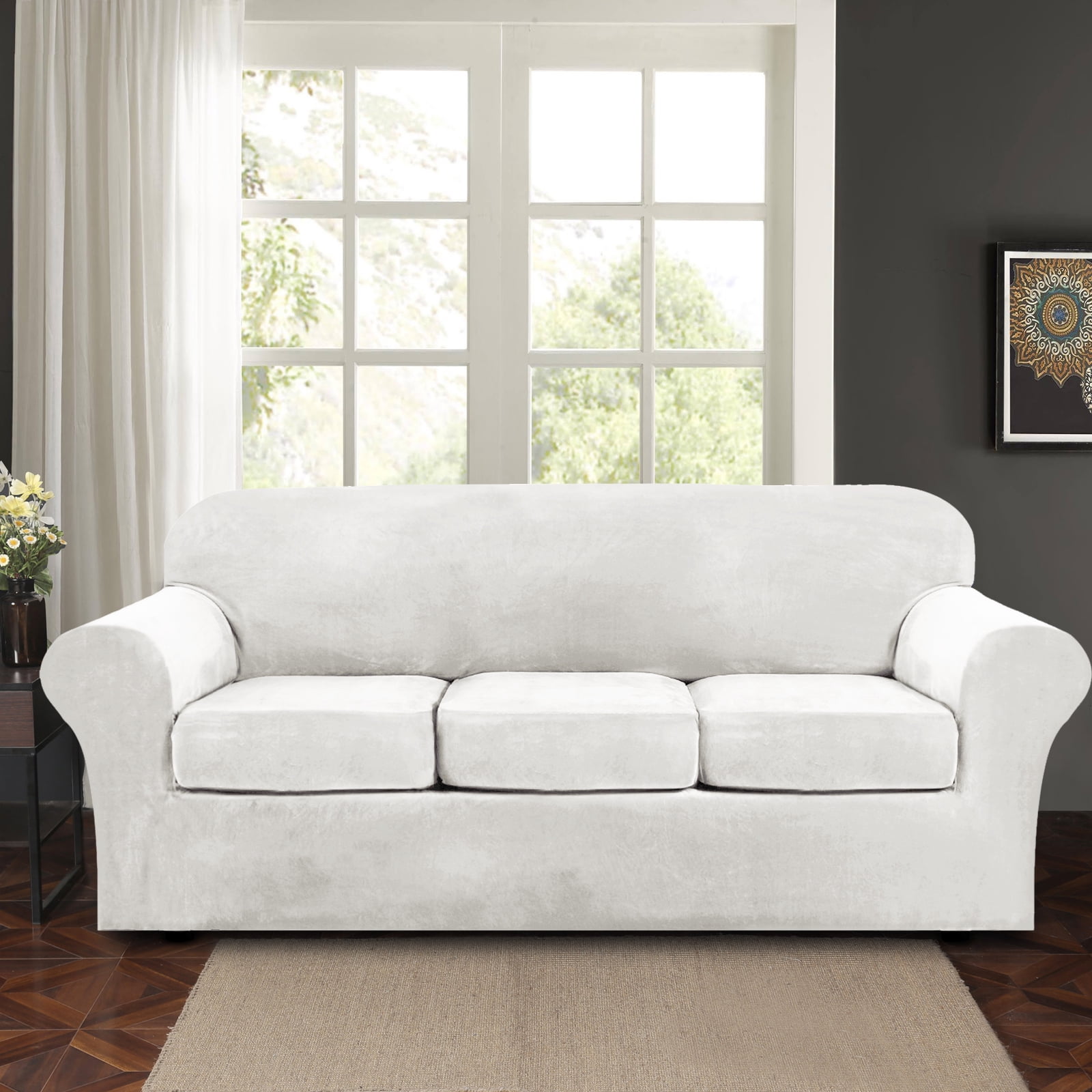 Shanna Velvet Couch Cover 4 Piece Sofa Covers Slipcover for 3 Cushion Couch,3 Separate Cushion Covers, Couch Covers for Dogs