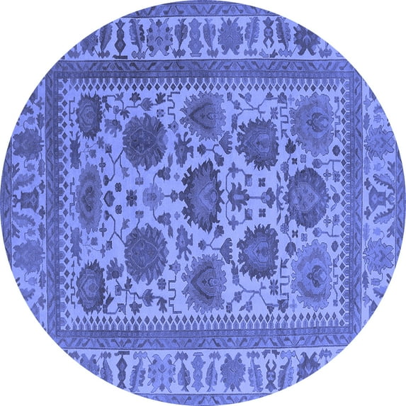 Ahgly Company Machine Washable Indoor Round Oriental Blue Traditional Area Rugs, 4' Round