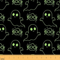 Feelyou Kids Green Ghost Fabric by the Yard 1 Yard, Cute Cartoon Home Decor Fabric by the Yard, Happy Halloween Sewing Fabric, Lightweight Room Decor